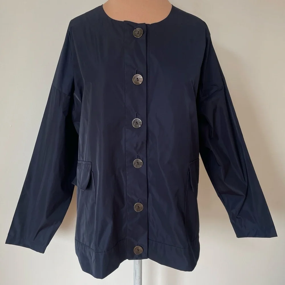 PLANET by Lauren G Lagenlook Nylon Drawstring Back Button Front Jacket EUC 1/S